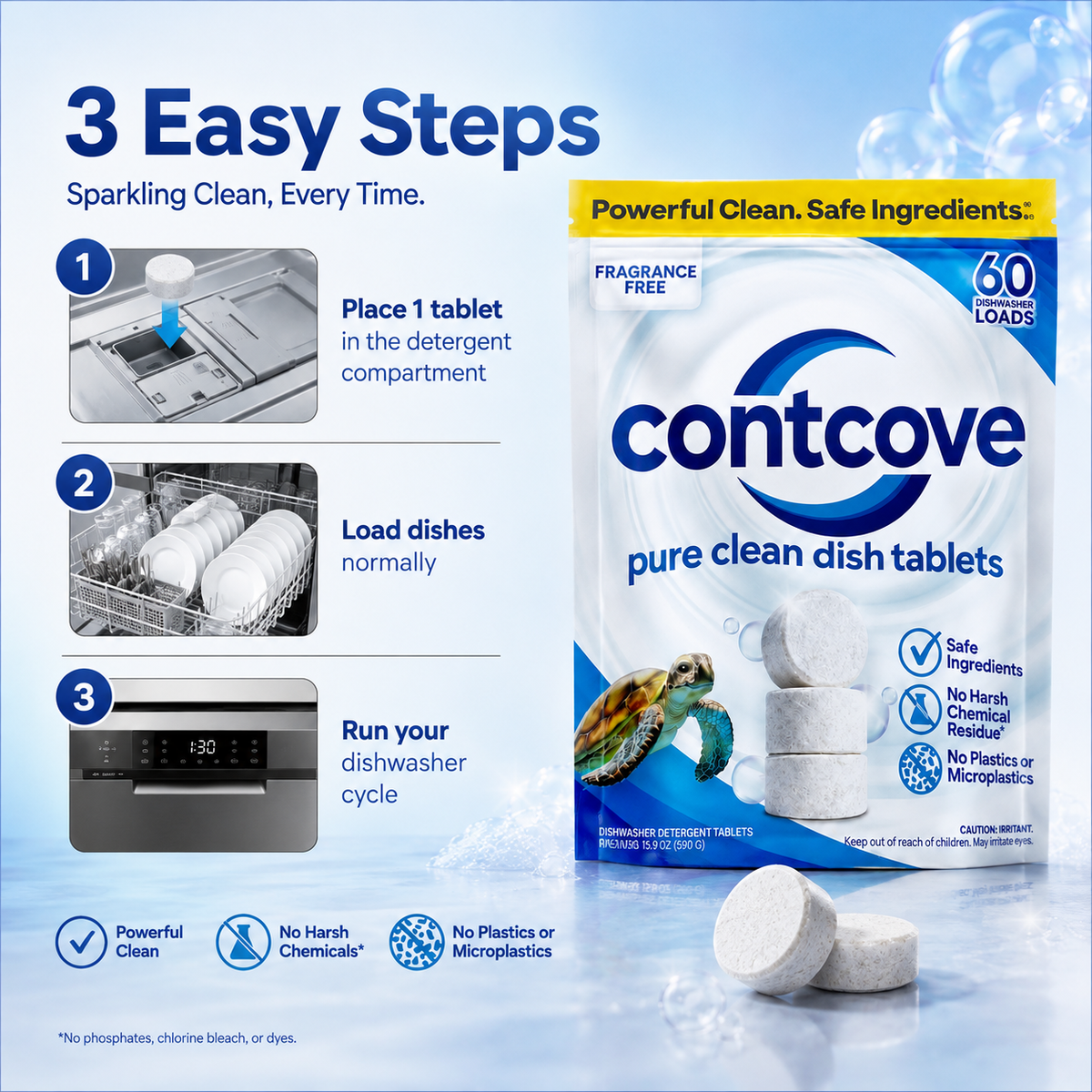 Contcove Dishwasher Detergent Tablets | Powerful Clean