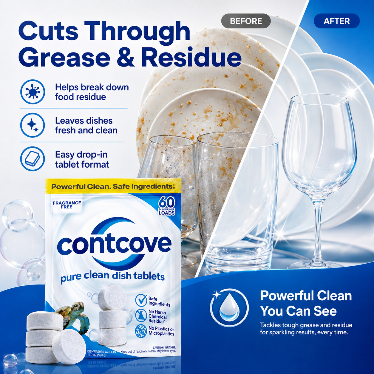 Contcove Dishwasher Detergent Tablets | Powerful Clean