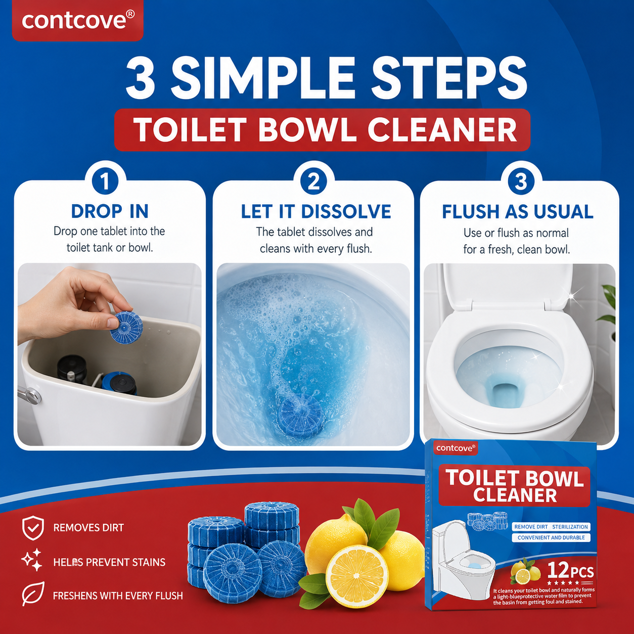 Contcove Toilet Bowl Cleaner Tablets – 12 Count