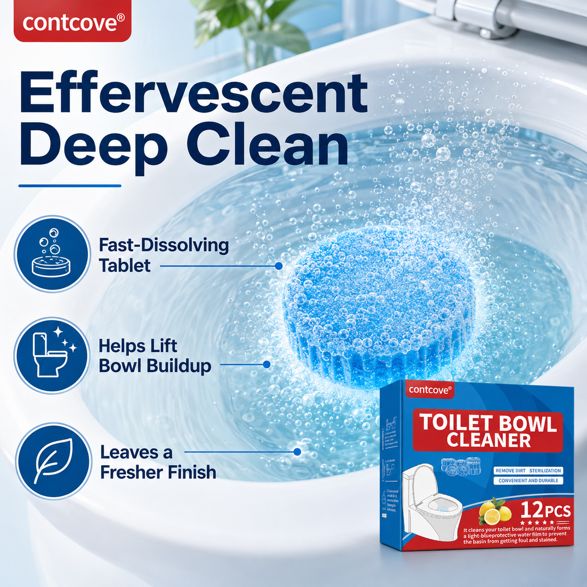 Contcove Toilet Bowl Cleaner Tablets – 12 Count